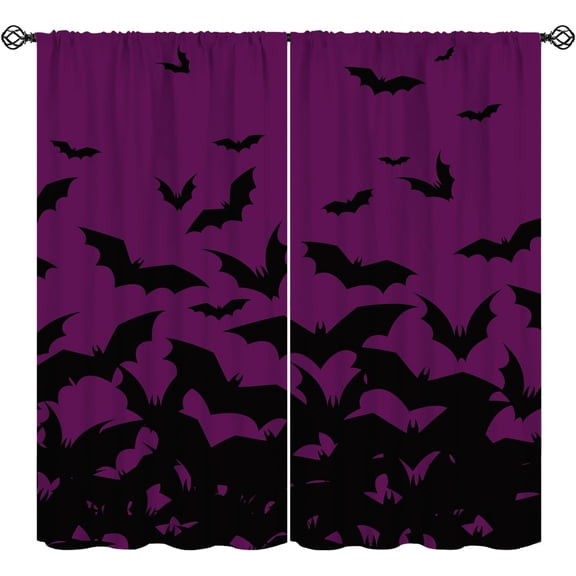 Halloween Curtains, Halloween Bat Black Gothic Spooky Witch Blackout Window Decorations for Bedroom Living Room Home 84" W X 84" L