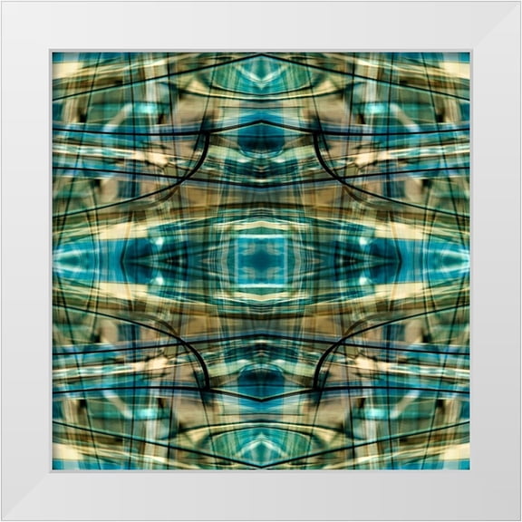 Jaynes Gallery 12x12 White Modern Wood Framed Museum Art Print Titled - Turquoise-black and bronze metallic abstract
