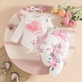 thumbnail image 2 of TOWED22 3PCS Infant Baby Girls Clothes Set Ruffle Long Sleeve Rompers + Pants + Headband Sets for Kids,0-3 M, 2 of 9