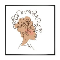 Designart 'One Line Portrait of Afro American Woman I' Modern Framed Canvas Wall Art Print