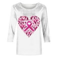 thumbnail image 4 of Brnmxoke Breast Cancer Shirts for Women Pink Ribbon Breast Cancer Awareness T-Shirt Casual 3/4 Length Sleeve Round Neck Tops White,XL, 4 of 4