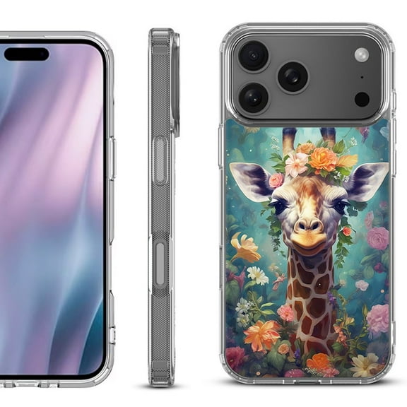 For iPhone 17 Pro Max Protective Shockproof Phone Case, by OneToughShield - Giraffe Flower