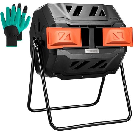 Composting Tumbler Bin 43 Gallon Dual Outdoor 360° Dual Chamber