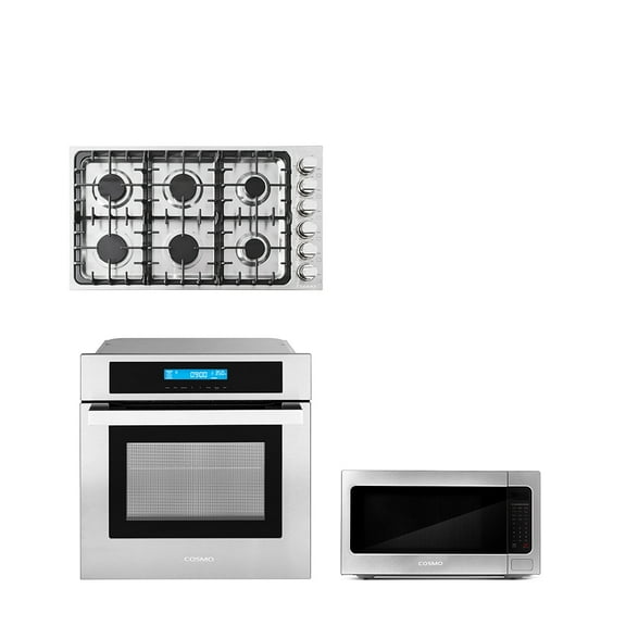 Cosmo 3 Piece Kitchen Package With 36" Gas Cooktop 24.4" Built-In Countertop Microwave 24" Single Electric Wall Oven