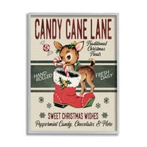 Candy Cane Lane Vintage Reindeer Boot Holiday Graphic Art Gray Framed Art Print Wall Art
