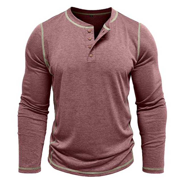 Lmnyox Chemise Décontractée à Manches Longues pour Hommes, T-Shirt Classique à Col Rond avec Boutons, Mode Business Basique