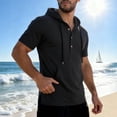 thumbnail image 2 of Men's Cotton Short Sleeve Hooded T-Shirt, Solid Color Casual Tee with Pocket, Button Down Closure, Soft Breathable Fabric, Daily Wear Streetwear Gym Vacation, Beach | Zenithor,Black L, 2 of 7