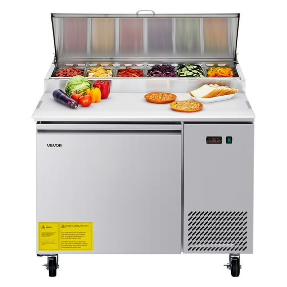 VEVOR Commercial Refrigerator, 44" W Pizza Prep Refrigerated Table, 20" Ultra Wide Countertop Food Prep Worktable,11 Cu.Ft Single Door Salad Prep Fridge,6 Pans