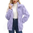 thumbnail image 2 of Women's Jacquard Check Plush Jacket, Stand Collar Full Zip Front, Loose Fit Fleece Coat, Long Sleeve Casual Outerwear, Soft Textured Winter Style Light Violet L, 2 of 6