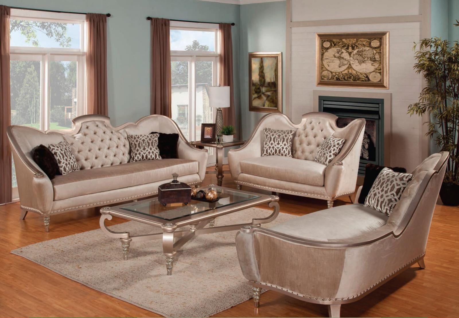 Benetti S Sofia Luxury Pearl Silk Chenille Solid Wood Sofa Set Pearl Silk Chenille Solid Wood Sofa Set