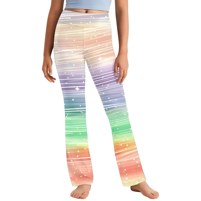 Odeerbi 2-13 Años Niñas Pantalones de Yoga de Pierna Ancha Tie-Dye Entrenamiento Baile Pantalones Deportivos Lindos Elasticidad Cintura Alta Pantalones de Pierna Recta