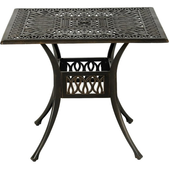 Grepatio 35.4" Square Cast Aluminum Dining Table, Compact Bistro Table with 2" Umbrella Hole Conversation Table, Antique Bronze