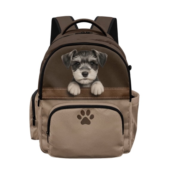 Whosucclay Schnauzer Puppy Paw 17 Inch Spacious Schoolbag for Boys Girls, Lightweight Adjustable Straps Large Capacity Kids Backpack for High School Kindergarten
