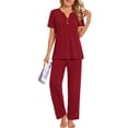 thumbnail image 2 of Fantaslook Womens Pajamas Sets V Neck Buttons Short Sleeve Top and Pant with Pockets Lounge Wear Set Outfits, 2 of 8