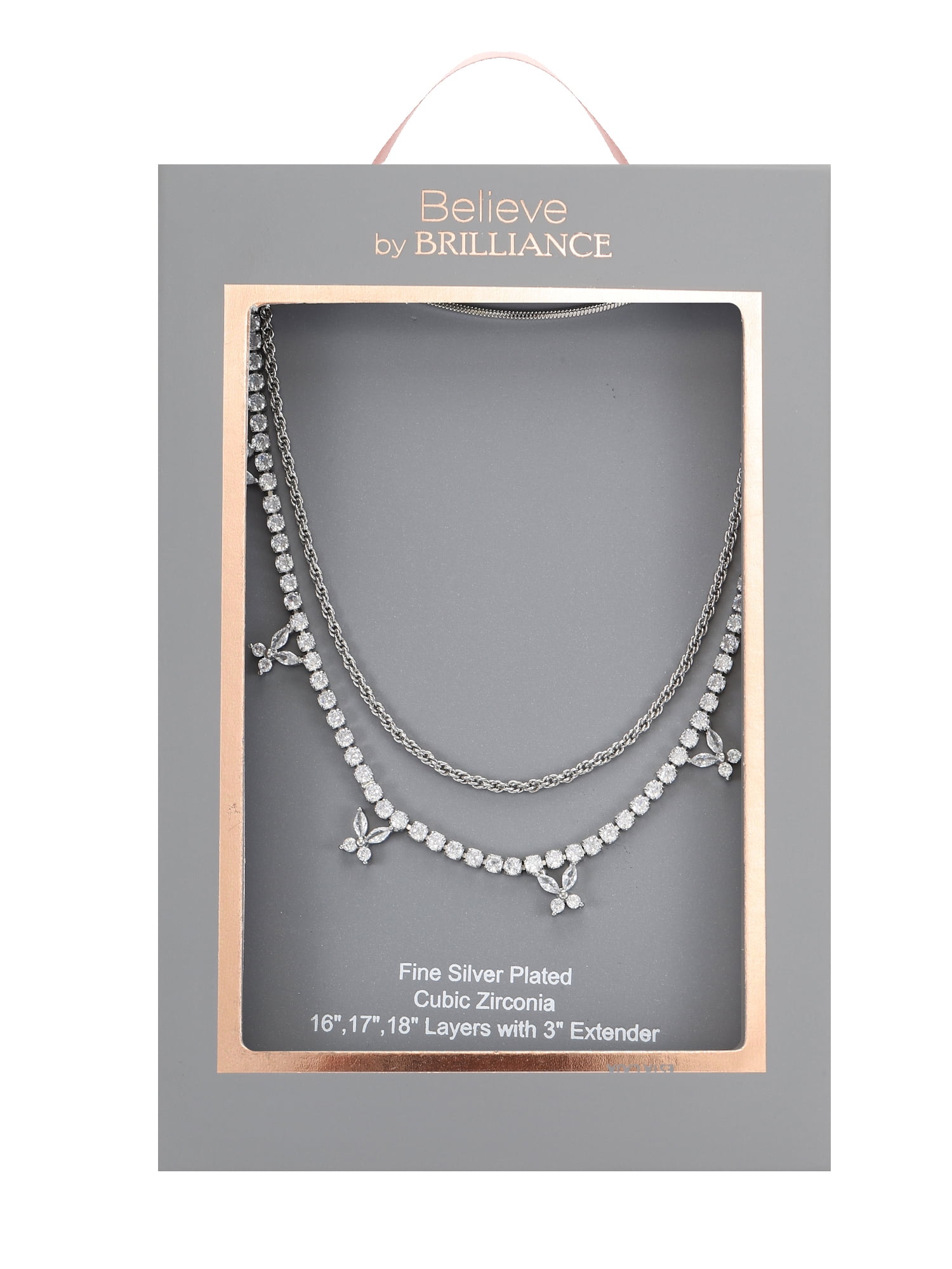 Believe by Brilliance Fine Silver Plated Triple Layer Necklace, 1 Piece