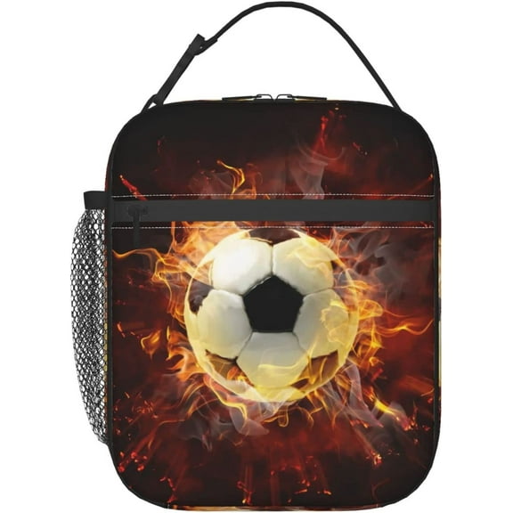 Soccer Lunch Box for Lunch Bag for Durable Reusable Insulated 3D Football Lunch Box with Side Pocket