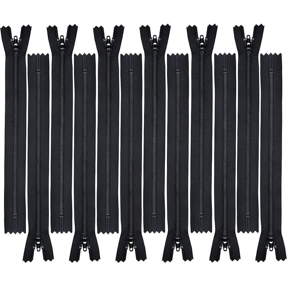 7" Black 12 YKK Zippers for Sewing Crafts- #3 Nylon Closed Bottom- Made 100% in USA- 12 YKK Zippers