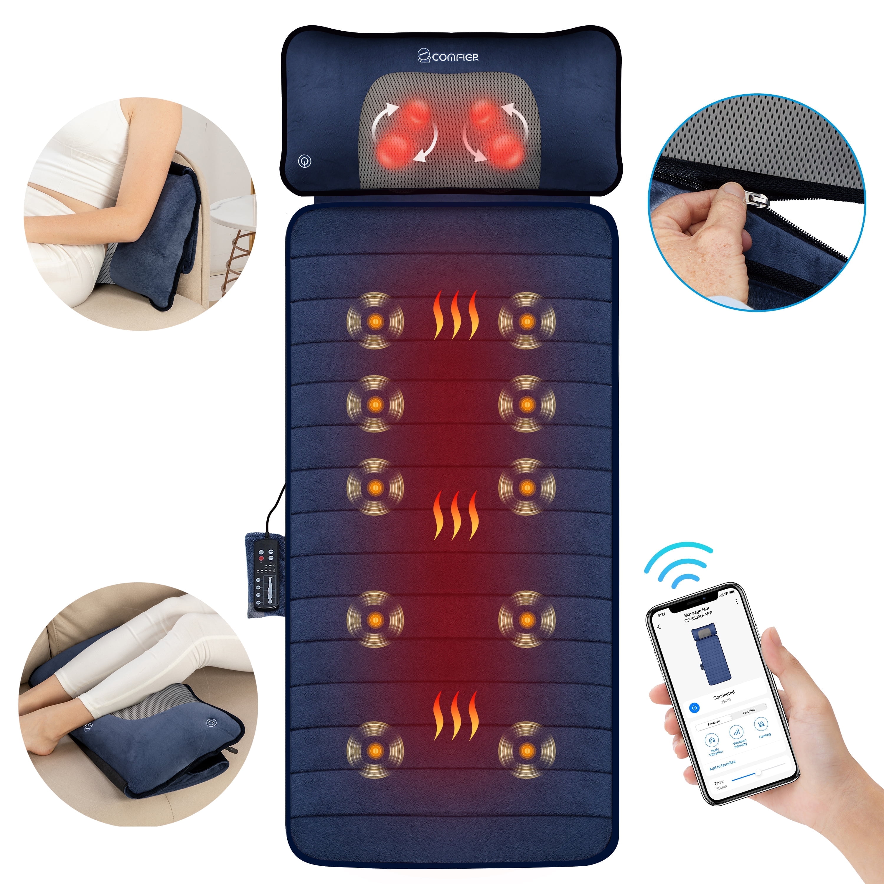 Vibrating Full Body Back Massager with Detachable Shiatsu Neck Massage Pillow Massager Mat with APP Shop 2024 Deals Walmart