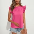 thumbnail image 2 of ZQGJB Cute Womens Tops Elegant Summer High Neck Ruffle Trim Solid Color Basic Cap Sleeve Tunic Shirts Boho Blouses Hot Pink L, 2 of 7
