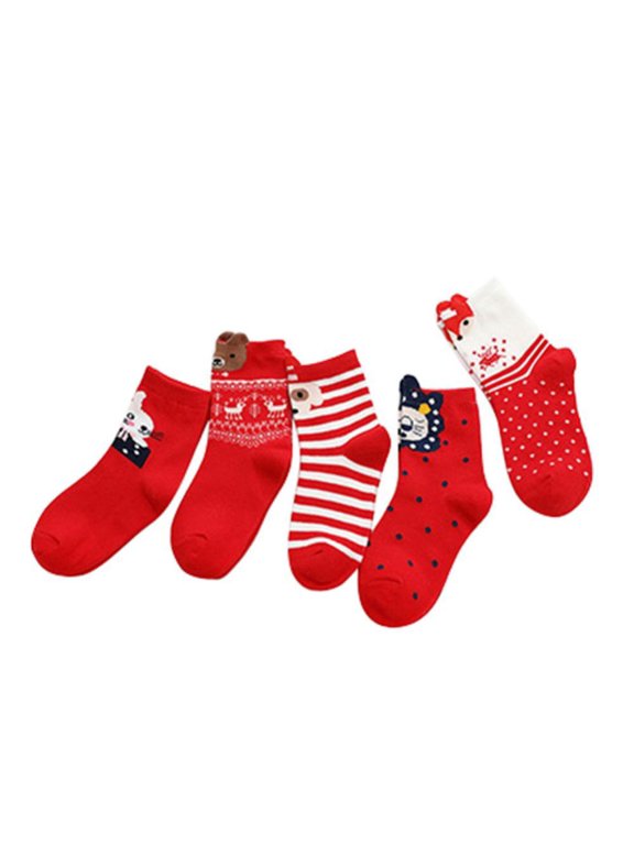 5 Pairs Fuzzy Christmas Socks for Kids, Winter Slipper Warm Soft Cartoon Cozzy Socks for Boys and Girls, Kids Fluffy Fleece Lined Warm Home Socks for 3-4Y Multi-color