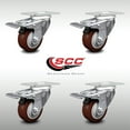 thumbnail image 2 of 3.5 Inch SS Maroon Polyurethane Top Plate Caster Set Total Lock Brake SCC, 2 of 2