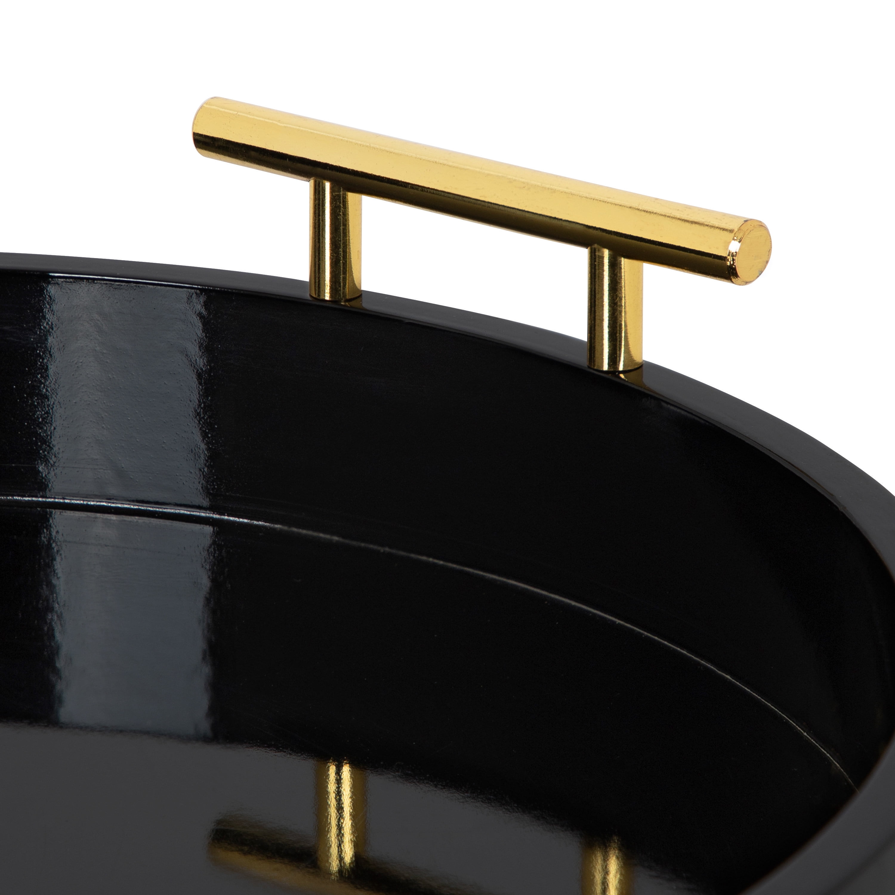Kate And Laurel Lipton Modern Round Tray, 18" Diameter, Black And Gold, Decorative Accent Tray for Storage and Display