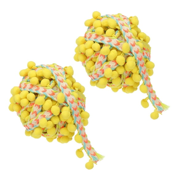 Uxcell Total 11Yards Embroidered Pompoms Trim Ribbon, 2Roll Pom Poms Fringe Ball Trim Ribbon Tassel Lace Accessory for Sewing DIY Crafts Fabric Home Curtain Decoration, Yellow Colorful