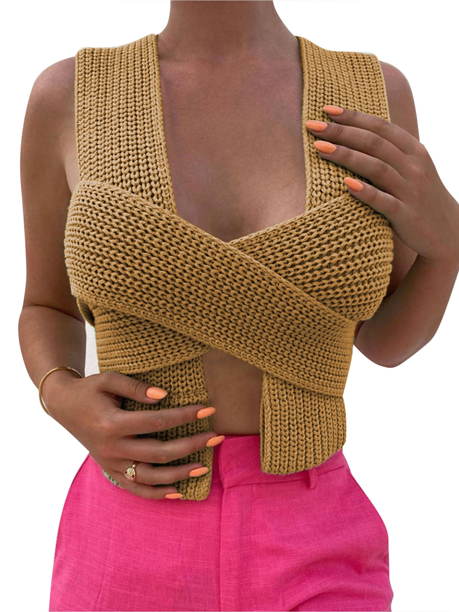 wsevypo Women's Knit Tie Back Sweater 