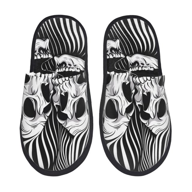 Balery Psychedelic Skull Illusion Art Pantuflas de Casa de Felpa Silenciosas con Diseño Estampado, Zapatillas Cómodas Antideslizantes de Algodón para Interior-Large