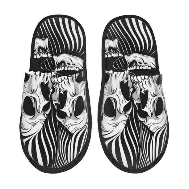 Balery Psychedelic Skull Illusion Art Pantuflas de Casa de Felpa Silenciosas con Diseño Estampado, Zapatillas Cómodas Antideslizantes de Algodón para Interior-Medium