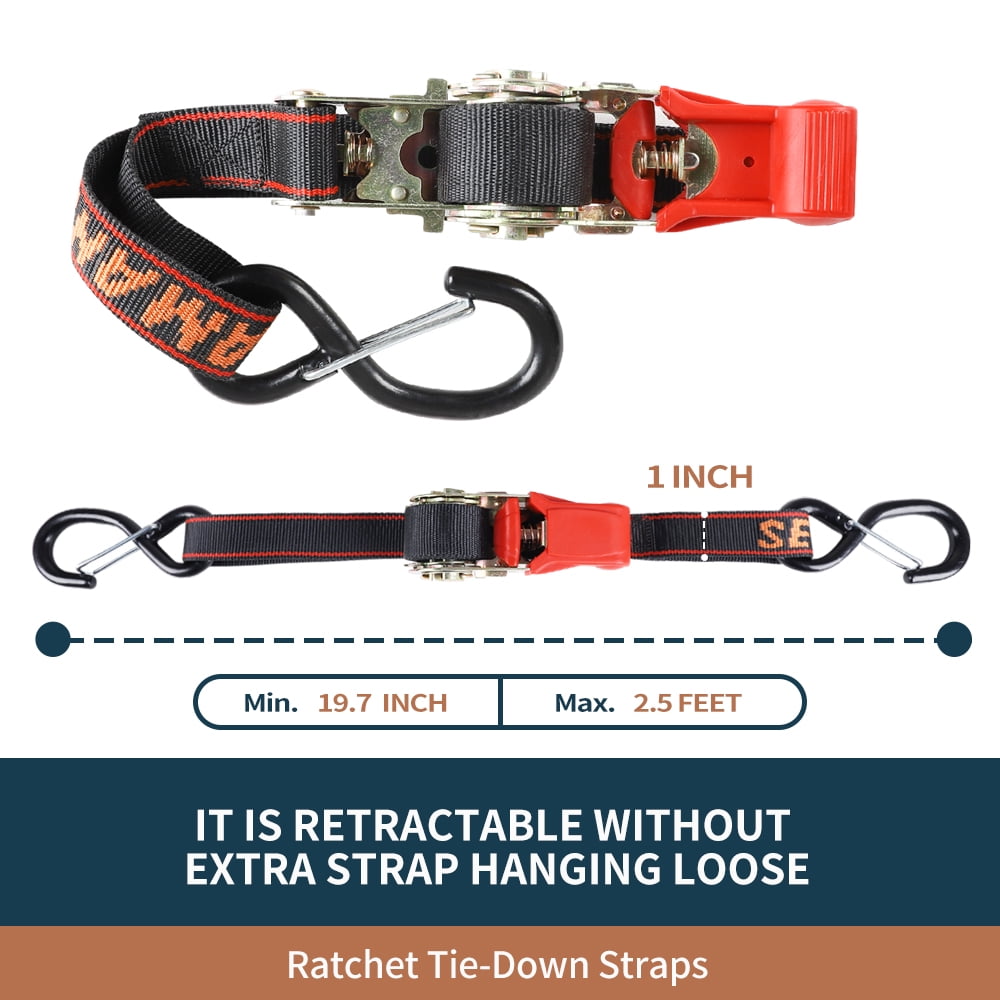 "Seamander Retractable Quick Release Transom Ratchet Tie Down Straps for Boat, Jetski & PWC Trailer, 1"" x 2.5’ Heavy Duty"