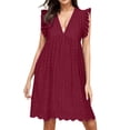 thumbnail image 1 of Ketyyh-chn99 Robe d'Été Grande Taille Robe d'Été Robe Extensible Combinaisons Manches à Volants Shorts Robe Courte Vin,G, 1 of 4