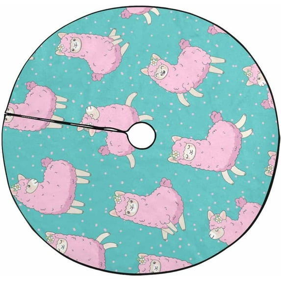 FMSHPON Cute Pink Fluffy Llama Xmas Christmas Tree Skirt Stand Mat for Holiday Party Decoration Indoor Outdoor 36 inches