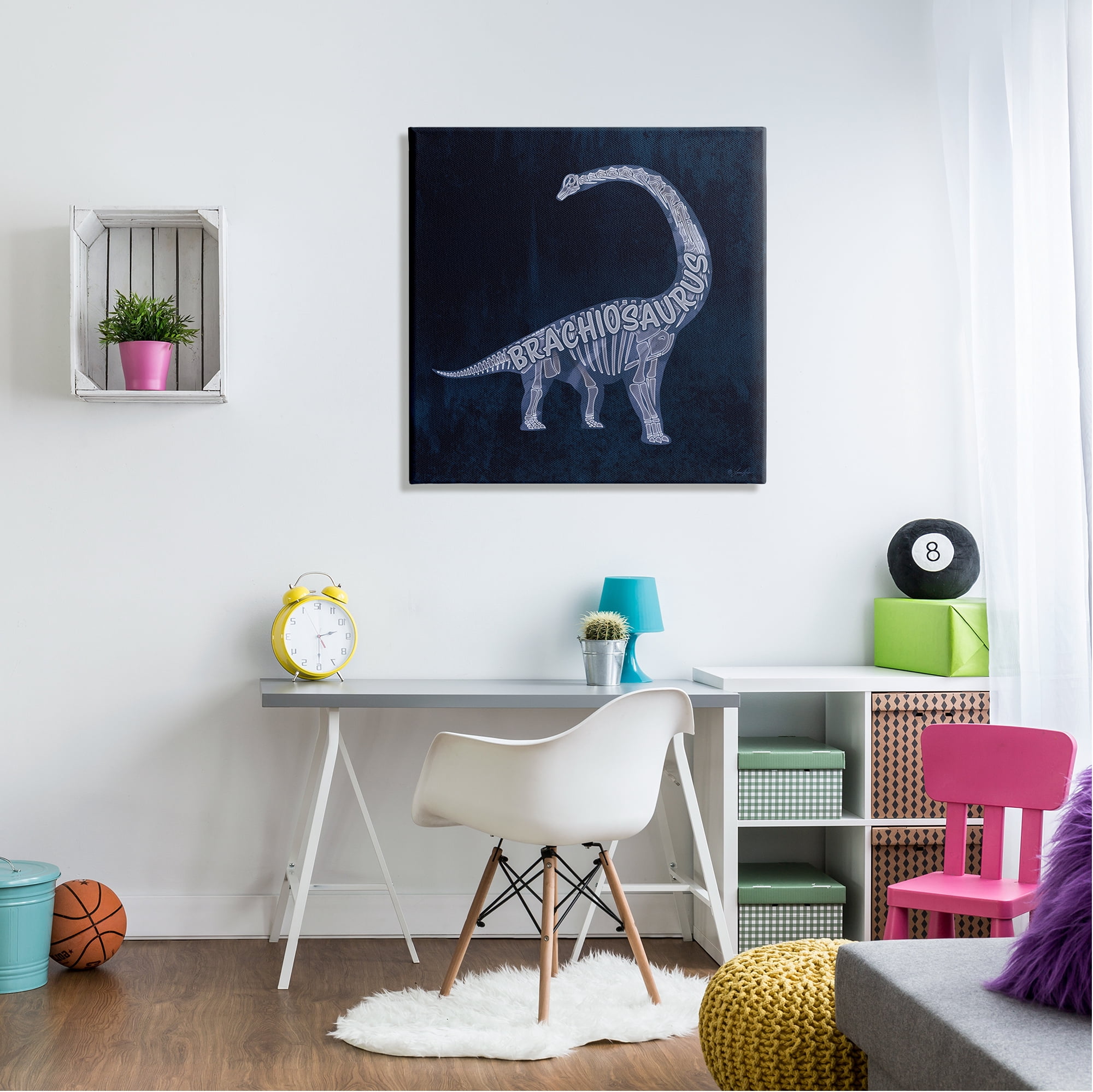 Stupell Industries Blue Brachiosaurus Skeleton Animals & Insects Painting Gallery Wrapped Canvas Art Print Wall Art, 30 x 30