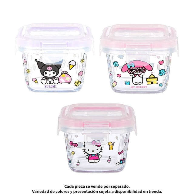 Mini Contenedor My shop Hello Kitty de Vidrio con Tapa de Plástico para Alimentos de 400 ml.
