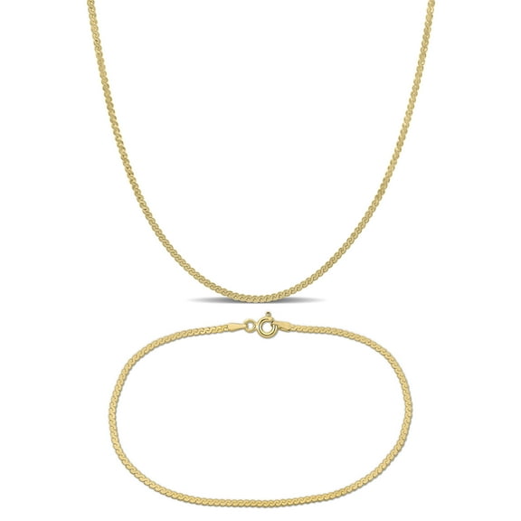 Everly Women's 10kt Yellow Gold 1.55mm Serpentine Chain Necklace and Bracelet Set - 16 in   7.5 in