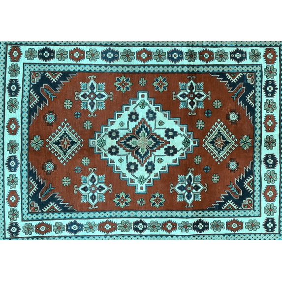 Ahgly Company Indoor Rectangle Geometric Light Blue Traditional Area Rugs, 3' x 5'