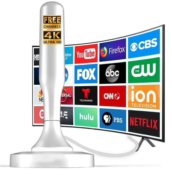 HIDB TV Antenna for Smart TV Indoor, Digital Indoor HD Antennas with Strong Magnetic Base, Easy Installation, Long Range Reception for Local Channels 4K 1080P, 10ft Long Cables (White)