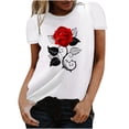 thumbnail image 1 of Camisetas florales de verano Honeeladyy para mujer, camisetas con estampado gráfico de rosas góticas novedosas, camisetas casuales de verano de manga corta, camisa blanca básica y cómoda, 1 of 5