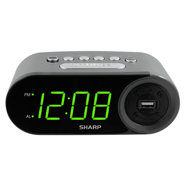 Reloj despertador Sharp Digital fácil de leer con cargador USB de 2 A