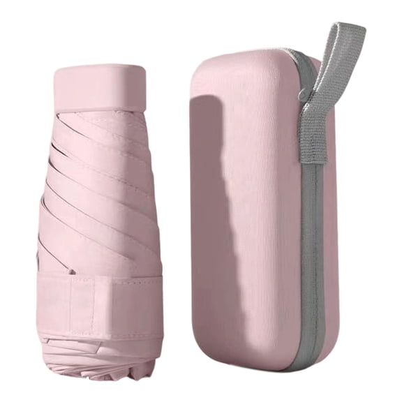 1Pc Mini Umbrella for purse, 5.9" Compact Pocket Umbrella with Hard Case, UPF 50 UV Protection, Pastel Pink