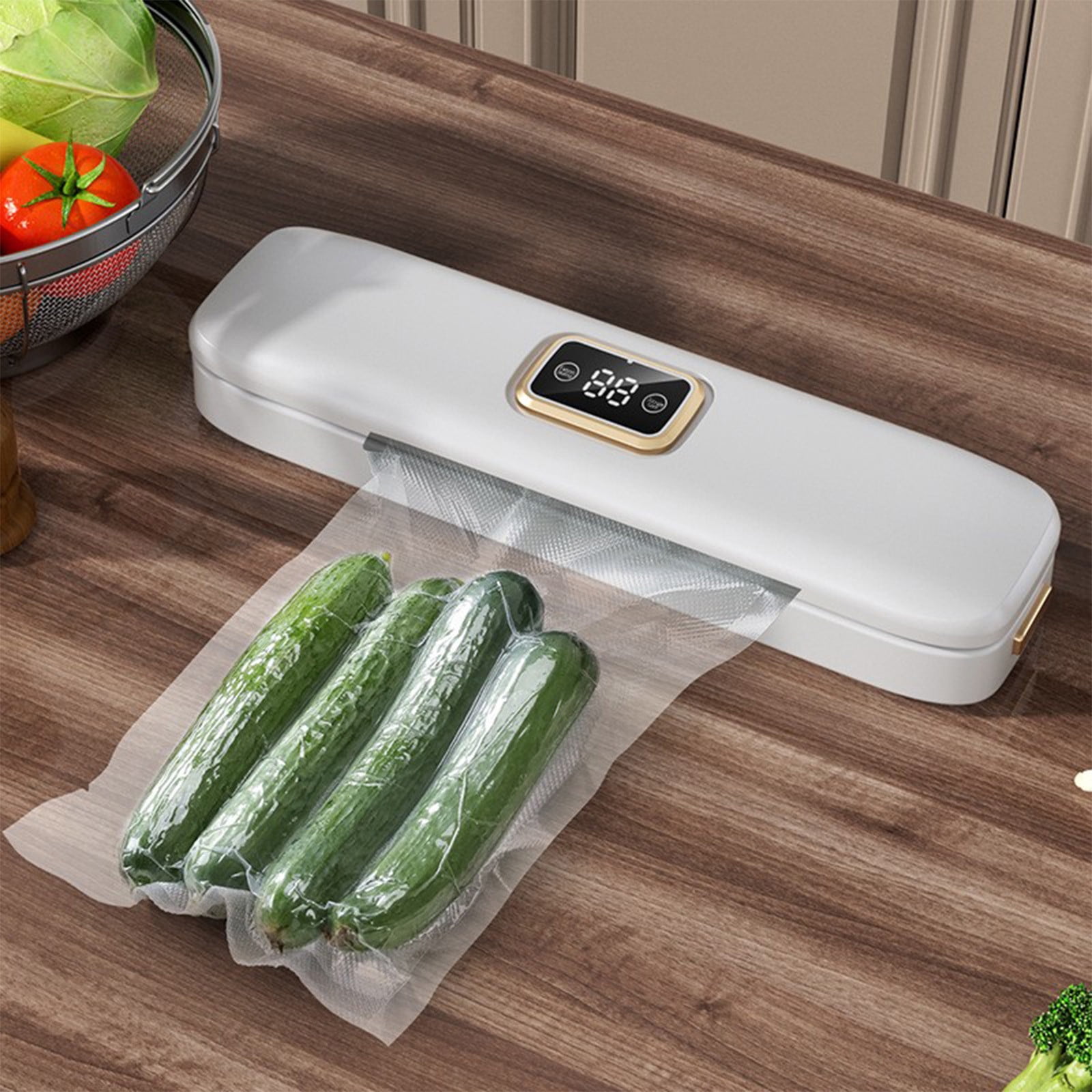 Byujiro Vacuum Sealer Machine with Digital Display, Automatic Food Sealer with 10 Vacuum Bags, Air Sealing System for Food Storage, Kitchen Organization & Meal Prep