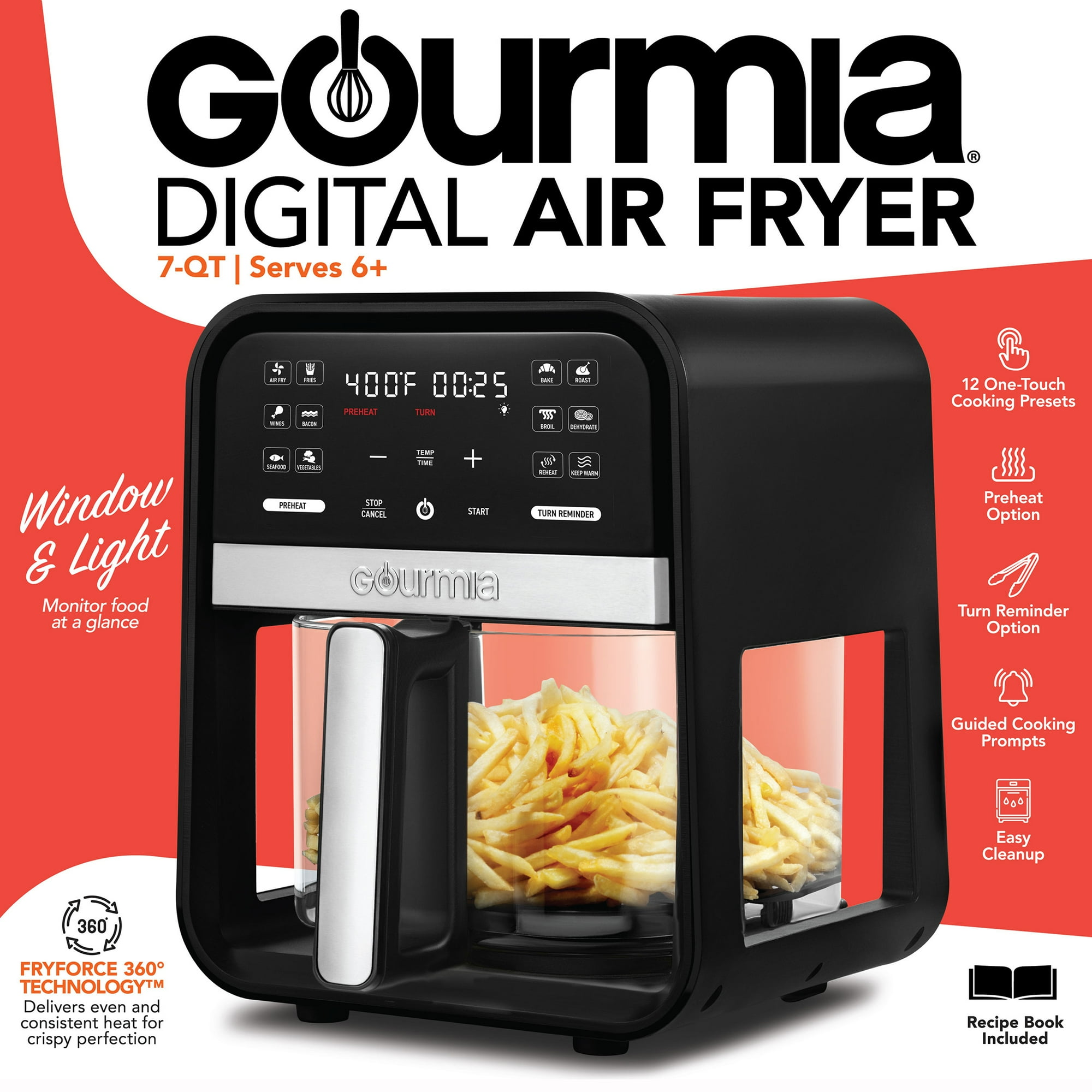 Gourmia 7-Quart Digital Air Fryer Glass Basket and 12-One Touch