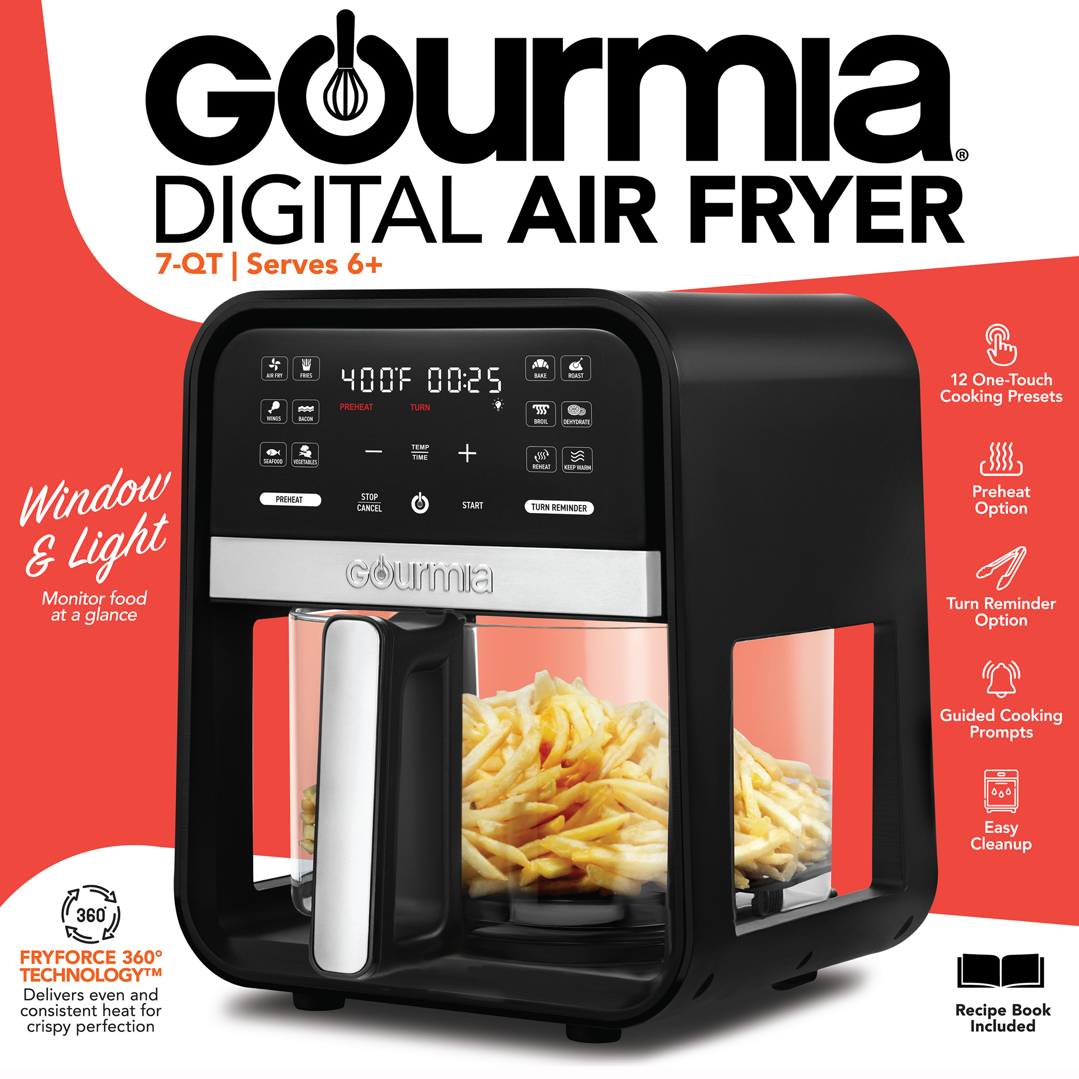 キッチン家電 Gourmia 7-qt Digital Air Fryer Gourmia 7-Quart Digital Air Fryer with Glass Basket and 12
