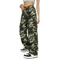thumbnail image 2 of Camo Pants Women High Waisted Wide Leg Casual Camoflage Cargo Pants Baggy Elastic Waist Straight Jeans Trousers, 2 of 9