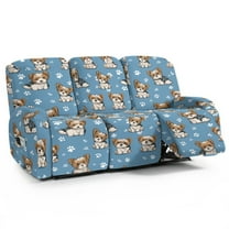 Xoenoiee Blue Yorkshire Paw Pattern Recliner Sofa Covers 8-Pieces Stretch Large Couch Covers for 3 Seats Reclining Slipcovers Soft Jacquard Pattern Furniture Protector