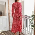 thumbnail image 6 of Long Dresses for Women UK Elegant Floral Ruffle Sexy V Neck Long Sleeve Dress Cuff Sleeve Ankle Length Casual Loose Maxi Dress Autumn Ladies Dresess Size 8-14, 6 of 7