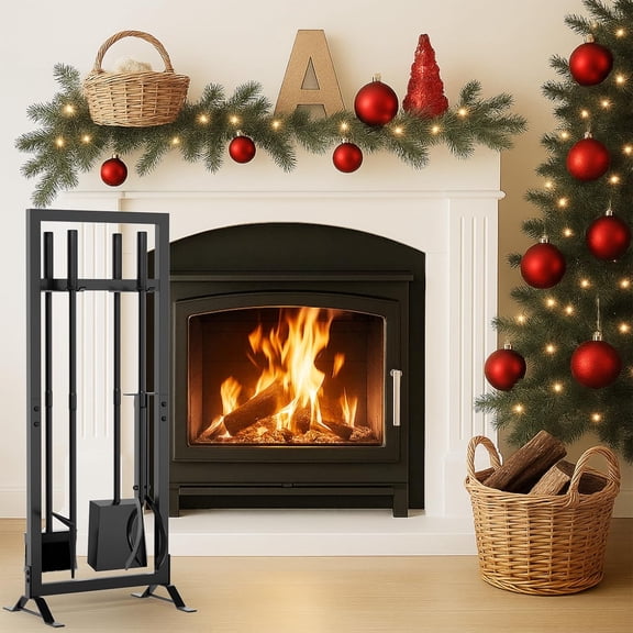 6-Piece Fireplace Tools Set with Log Carrier