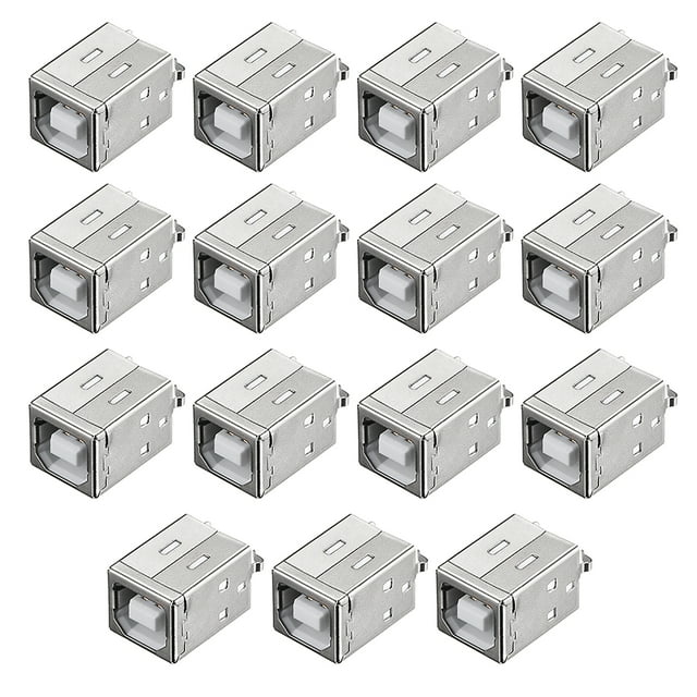Conector USB PCB tipo B hembra 180 grados inserción recta 15 piezas