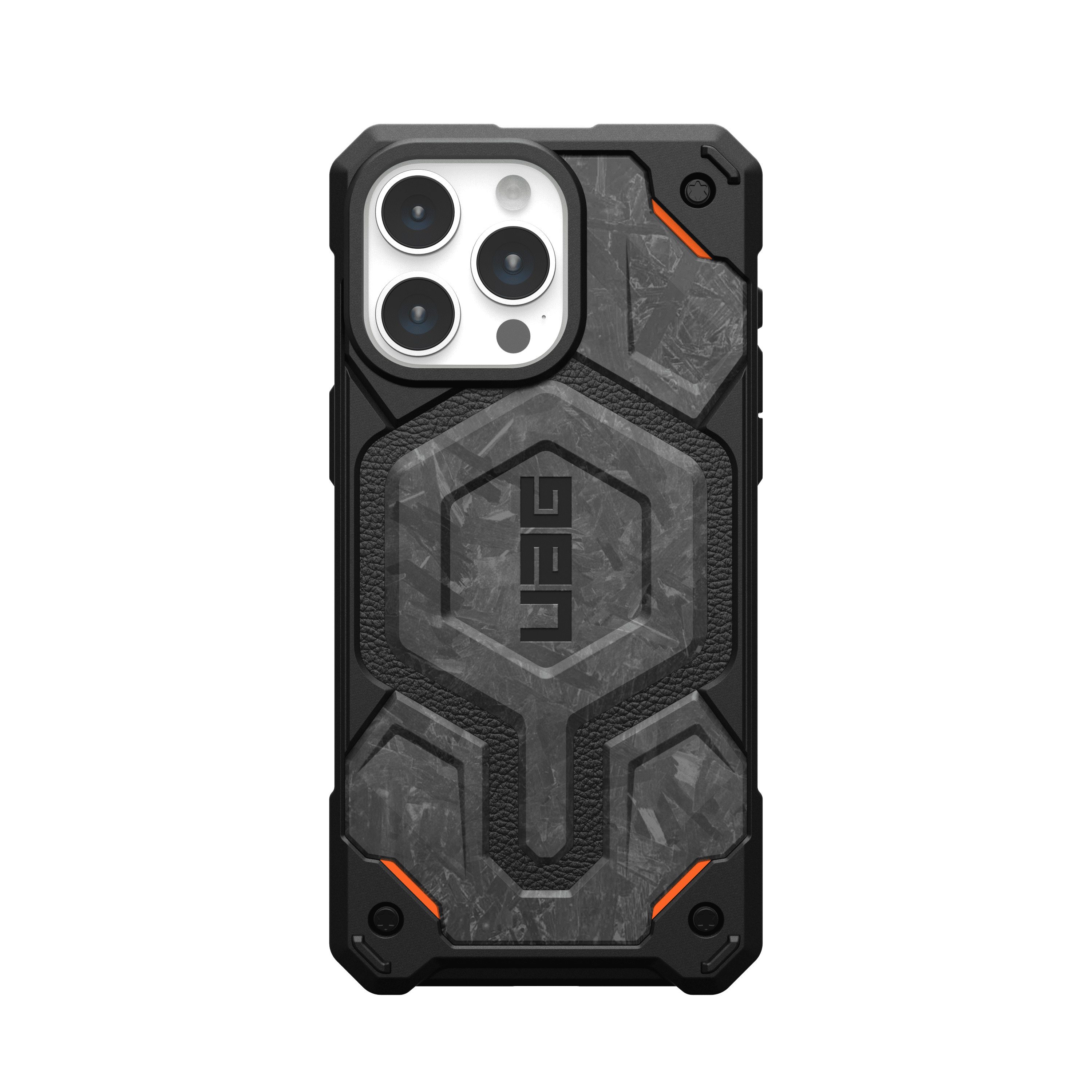 UAG [Limited Edition] iPhone 15 Pro Max Case 6.7" Monarch Pro Forged Carbon Fiber Orange Accent, Built-in Magnet Compatible with MagSafe Rugged Protective Cover